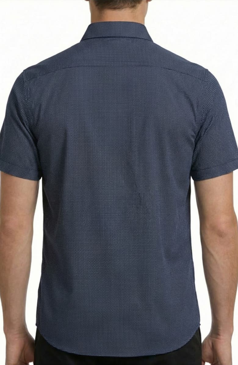 Report Collection Geometric Print 4-Way Stretch Short Sleeve Button-Up Shirt, Alternate, color, Navy