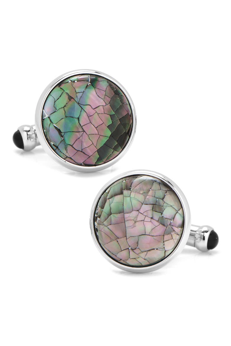 Mosaic Smoke Mother-of-Pearl Cuff Links, Main, color, SILVER