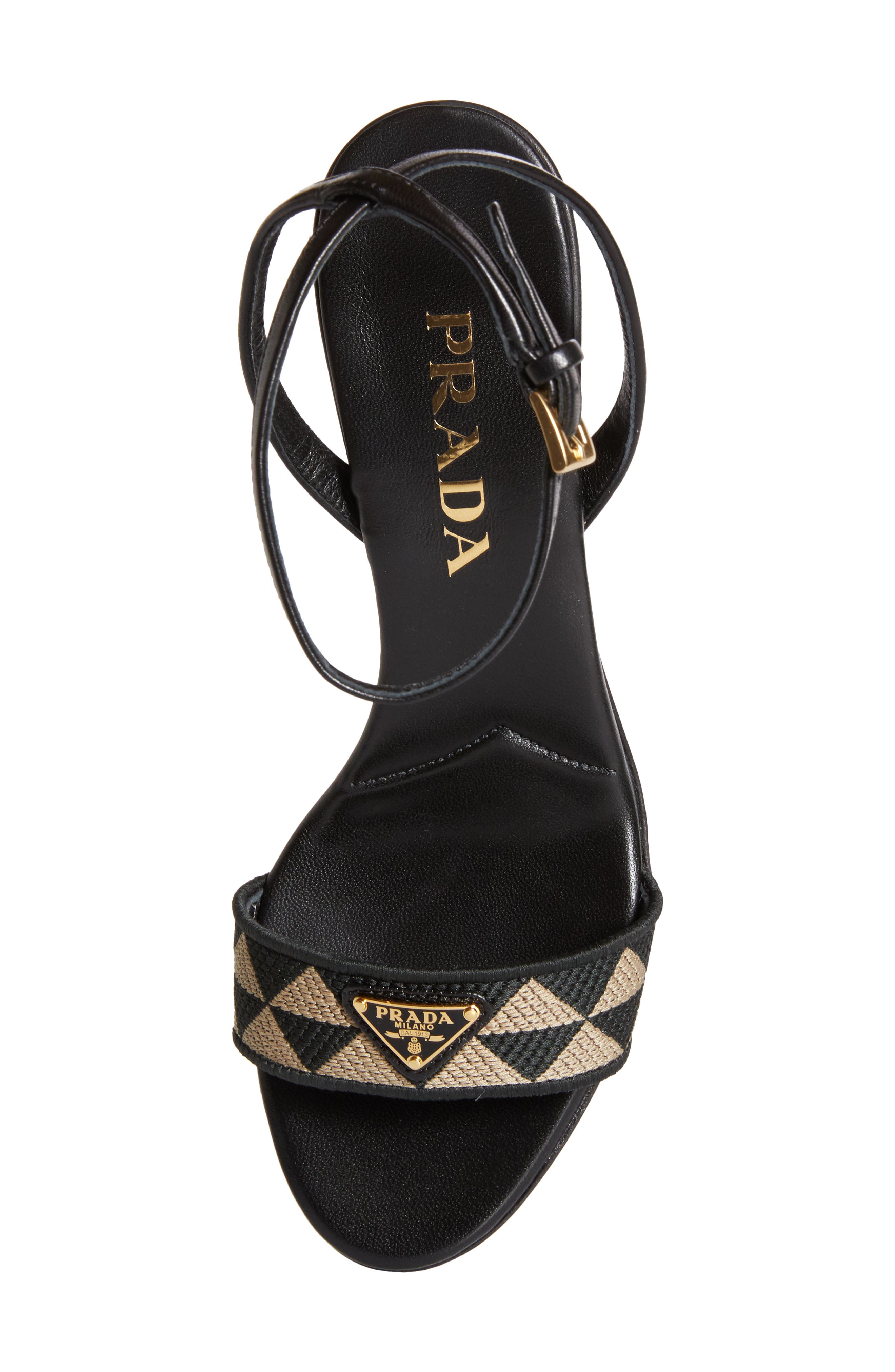 Prada Triangle Jacquard Slide Sandal, Alternate, color, Black/ Beige