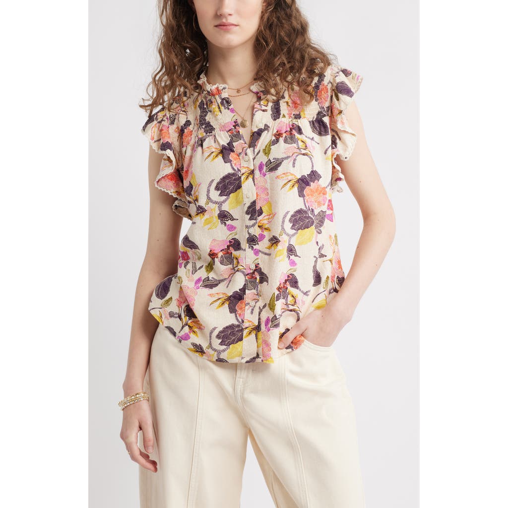 Shop Treasure & Bond Smocked Yoke Linen Blend Shirt