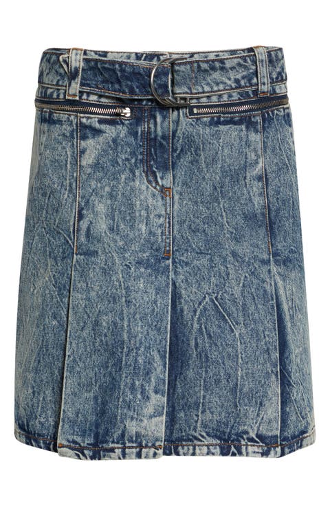 Denim Car Wash Pleated Skirt