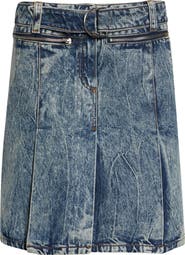 Vaquera Denim Car Wash Pleated Skirt