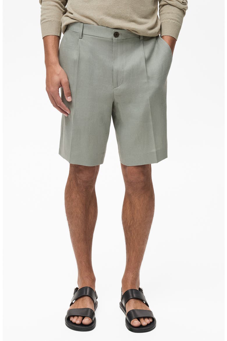 Pleated Linen Bermuda Shorts, Main, color, AQUA GREEN