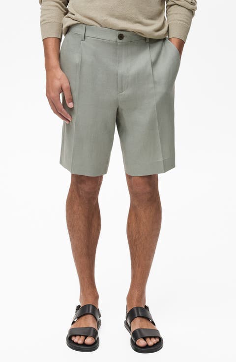 Pleated Linen Bermuda Shorts