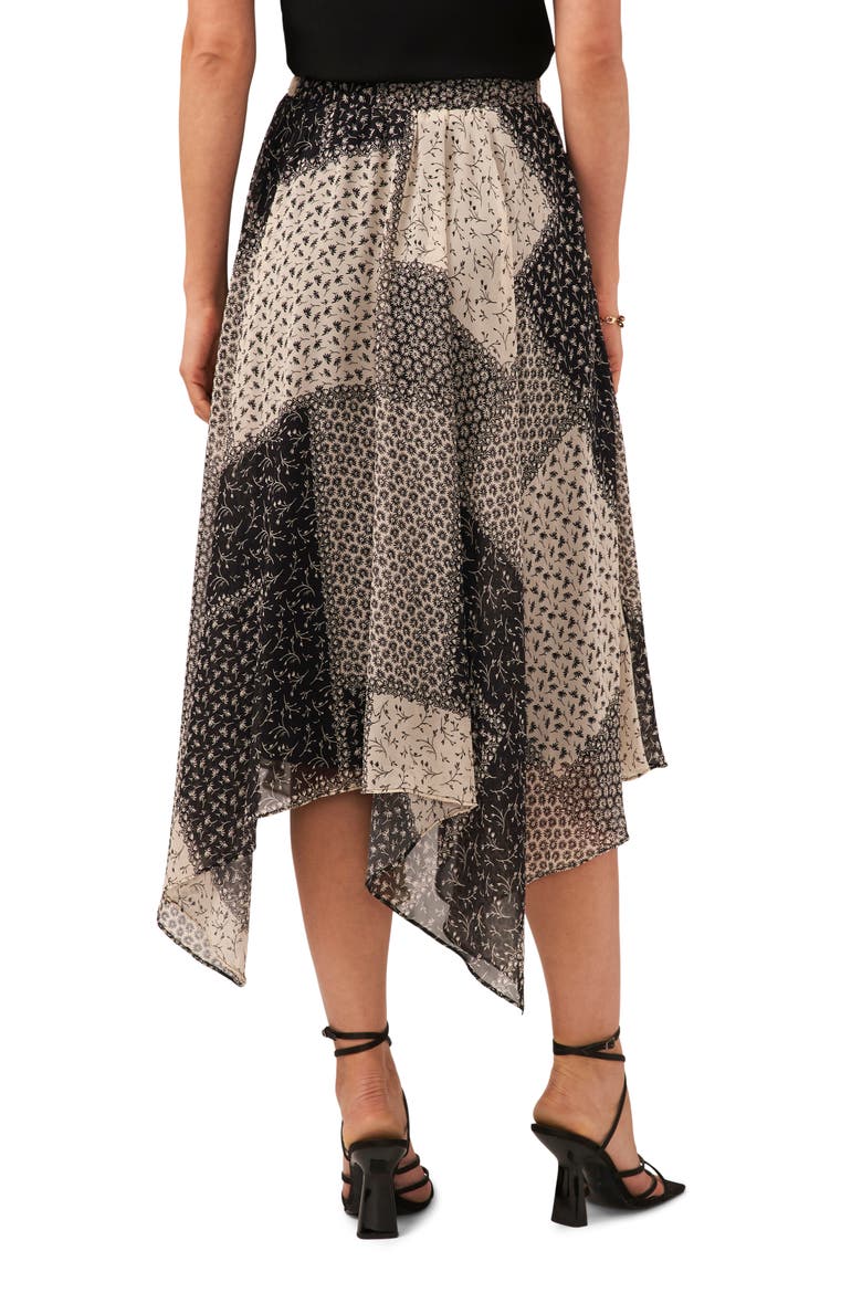 Mixed Print Handkerchief Hem Skirt, Alternate, color, RICH BLACK