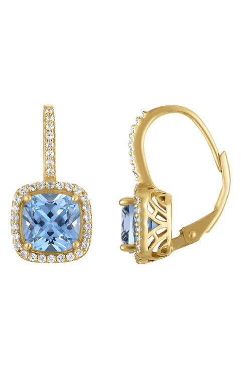 14K Gold Over Silver Gemstone And Diamond Leverback Earrings