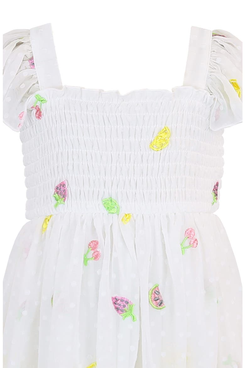 Kids' Fruit Embroidered Smocked Dress, Alternate, color, IVORY/ MULTI