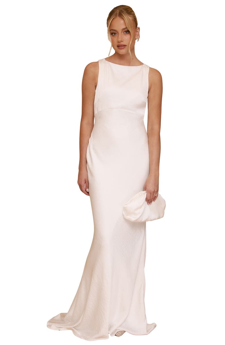 Six Stories Clarise Organza Open Back Maxi Dress, Main, color, 