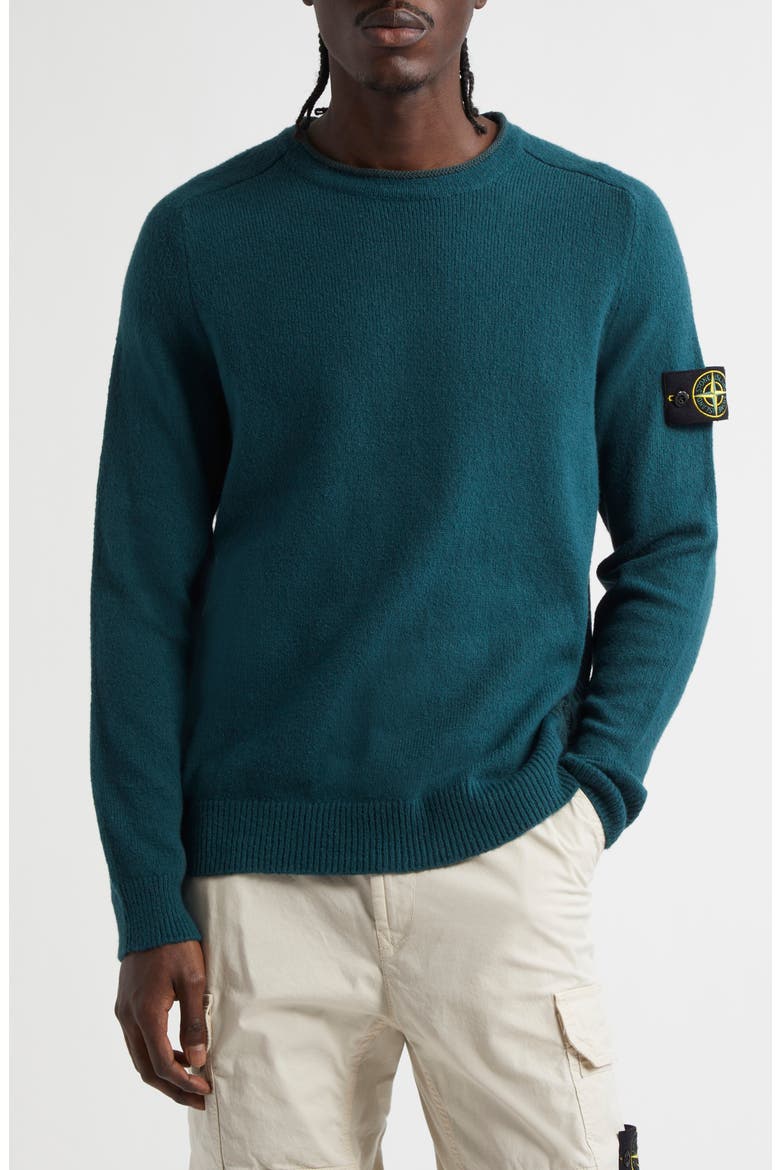 Compass Logo Patch Cotton Blend Crewneck Sweater, Main, color, BOTTLE GREEN