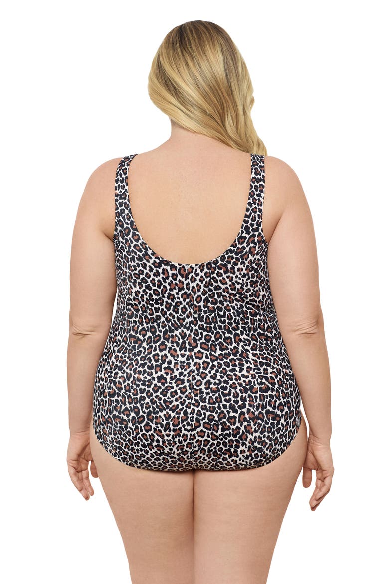 Plus Size Cinch V-neck Side Shirred One-Piece Swimsuit, Alternate, color, Desert Leopard