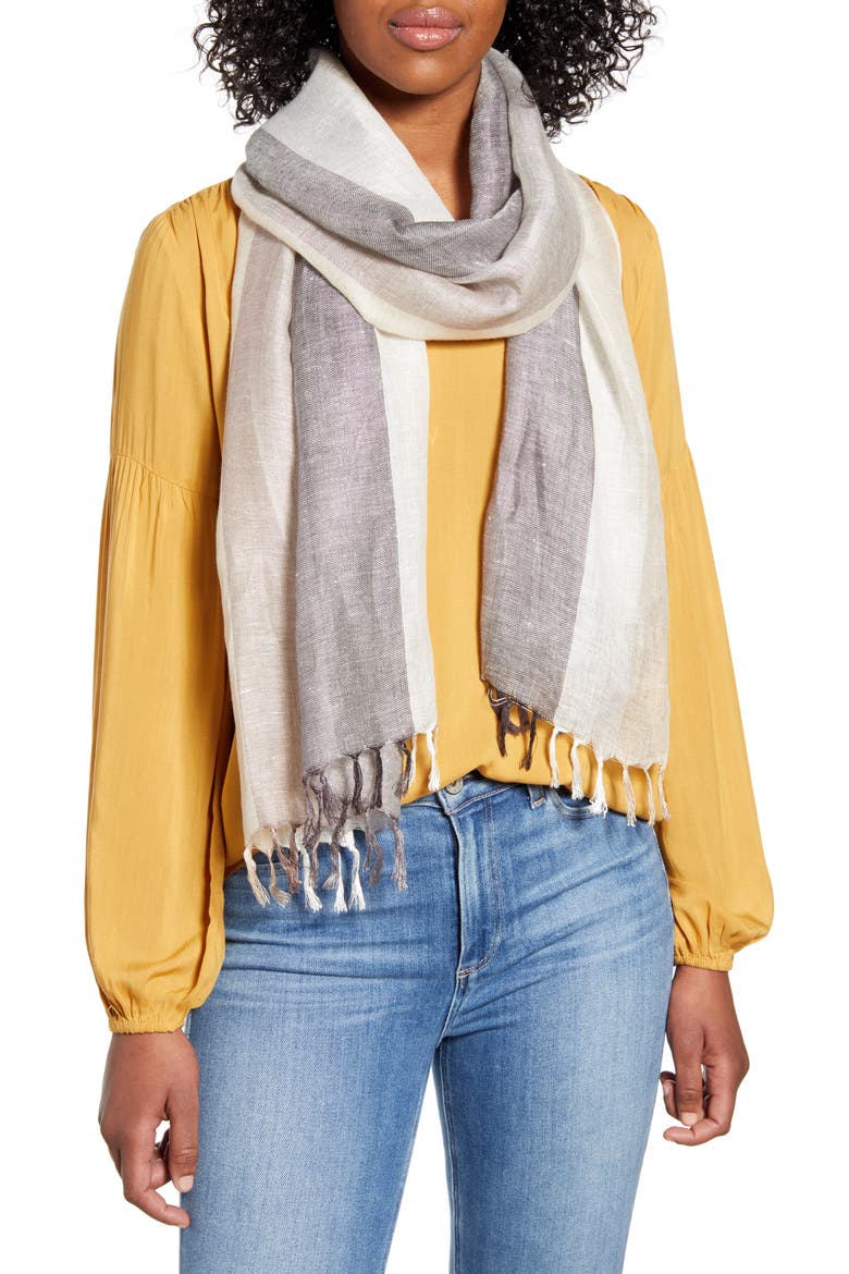 Stripe Linen Blend Scarf, Main, color, GREY COMBO BLISS STRIPE