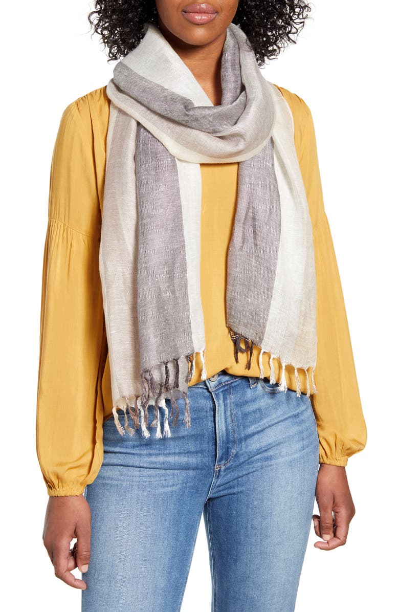 Nordstrom Stripe Linen Blend Scarf, Main, color, 