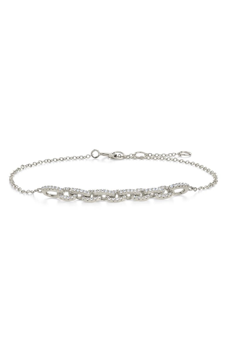 Sterling Forever Harper Pavé Cubic Zirconia Link Bracelet, Main, color, Silver