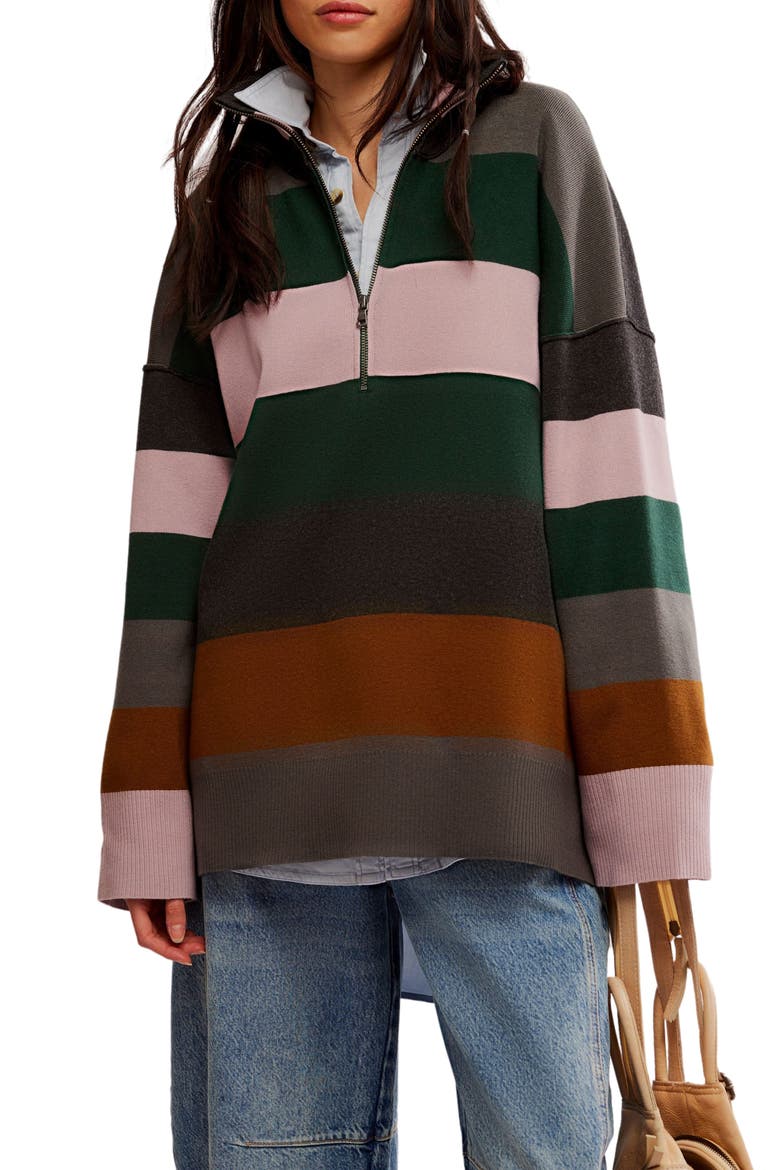 Coastal Stripe Half-Zip Pullover, Main, color, PINE GROVE COMBO