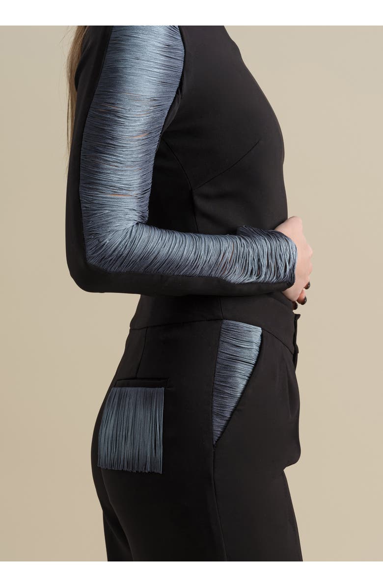 Contessa Mills Medusa Fringe Loose-Fit Double-Pleat Stretch Crepe Trousers, Alternate, color, Blue Smoke