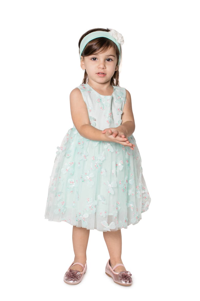 Kids' 3D Butterfly Appliqué Tulle Dress, Main, color, MINT
