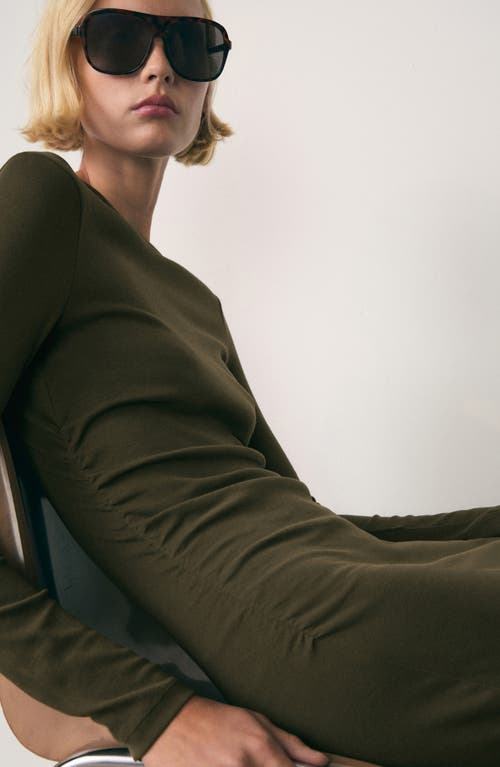 MANGO MANGO BASILA LONG SLEEVE STRETCH COTTON MIDI DRESS