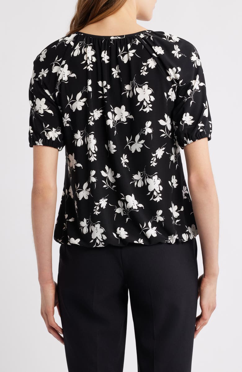 AK ANNE KLEIN Keyhole Print Peasant Top, Alternate, color, Anne Black/ White Dove