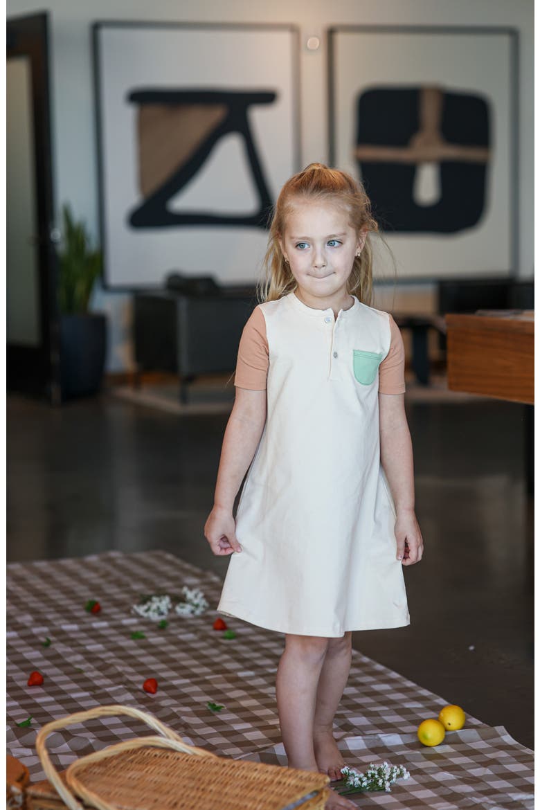 Kids' Sunshine Rainbows Colorblock Short Sleeve T-Shirt Dress, Alternate, color, TANGERINE