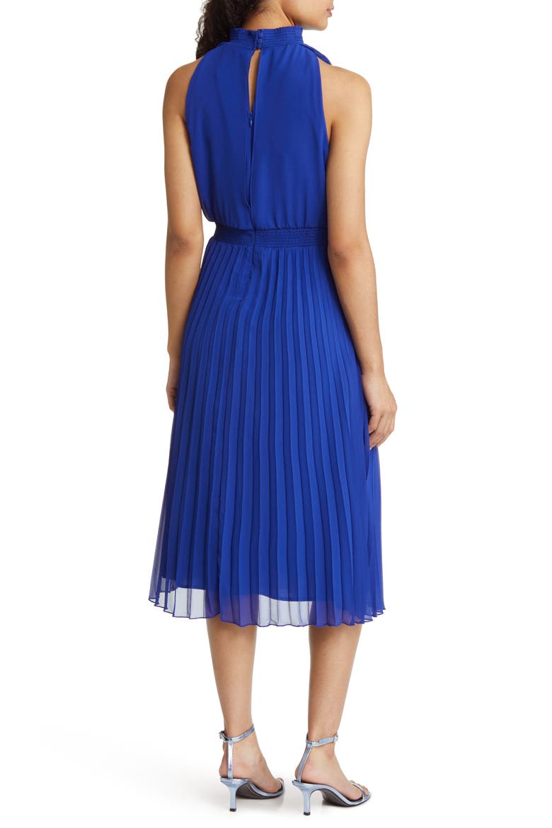 Smocked Plissé Midi Dress, Alternate, color, COBALT