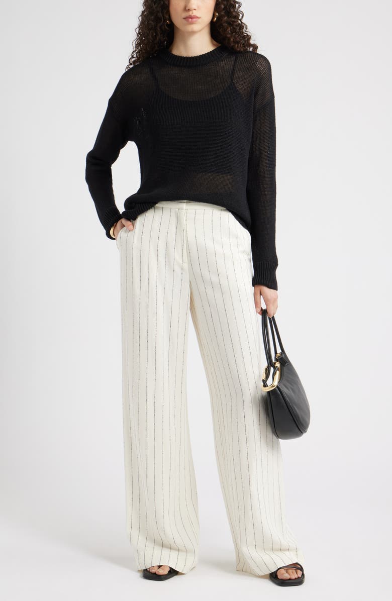 Nordstrom Open Knit Linen Sweater, Alternate, color, Black