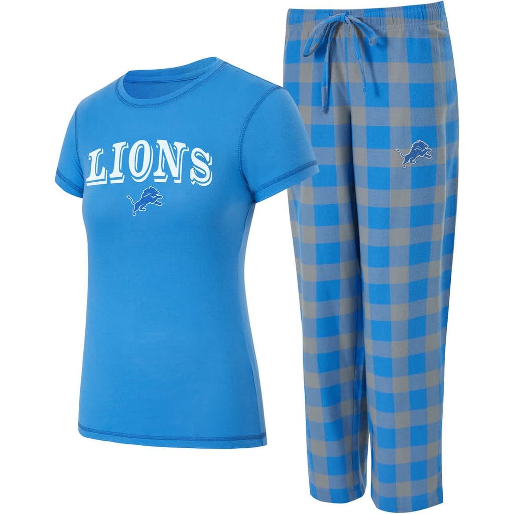 Concepts Sport Blue/gray Detroit Lions Avondale T-shirt & Pants Flannel Pj Set In Blue
