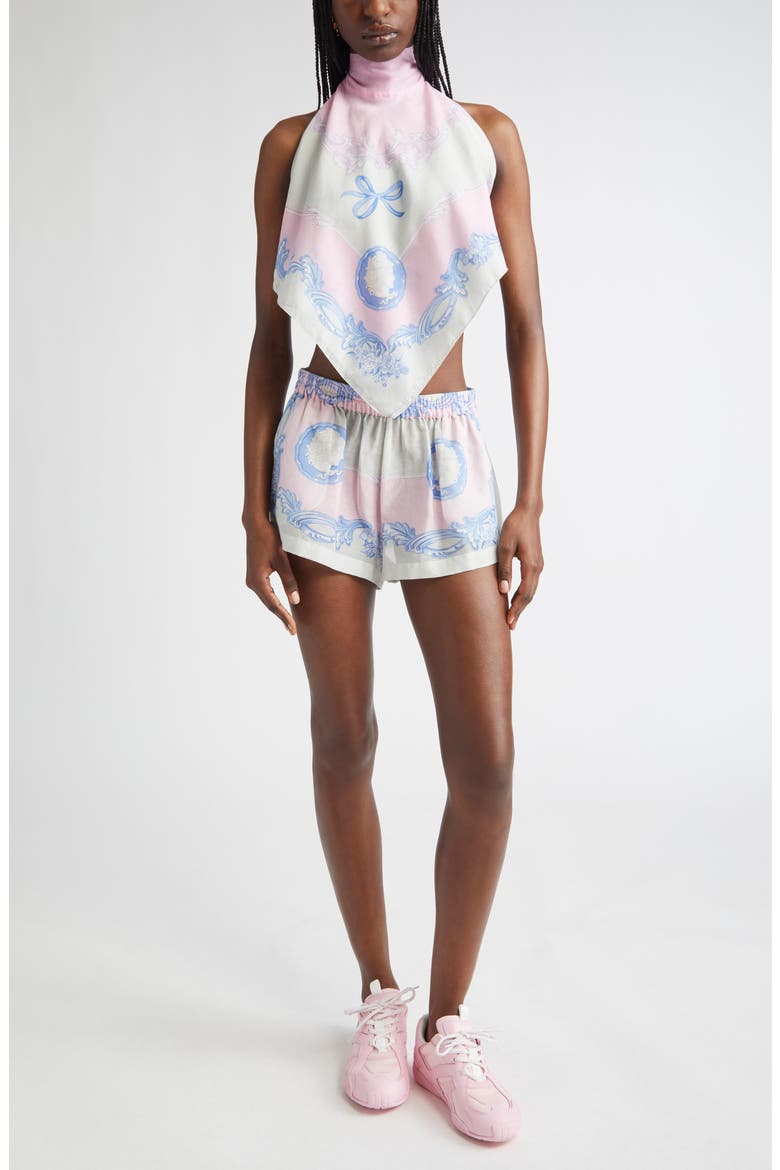 Medusa Cameo Print Cover-Up Shorts, Alternate, color, PASTEL PINK LIGHT GREY
