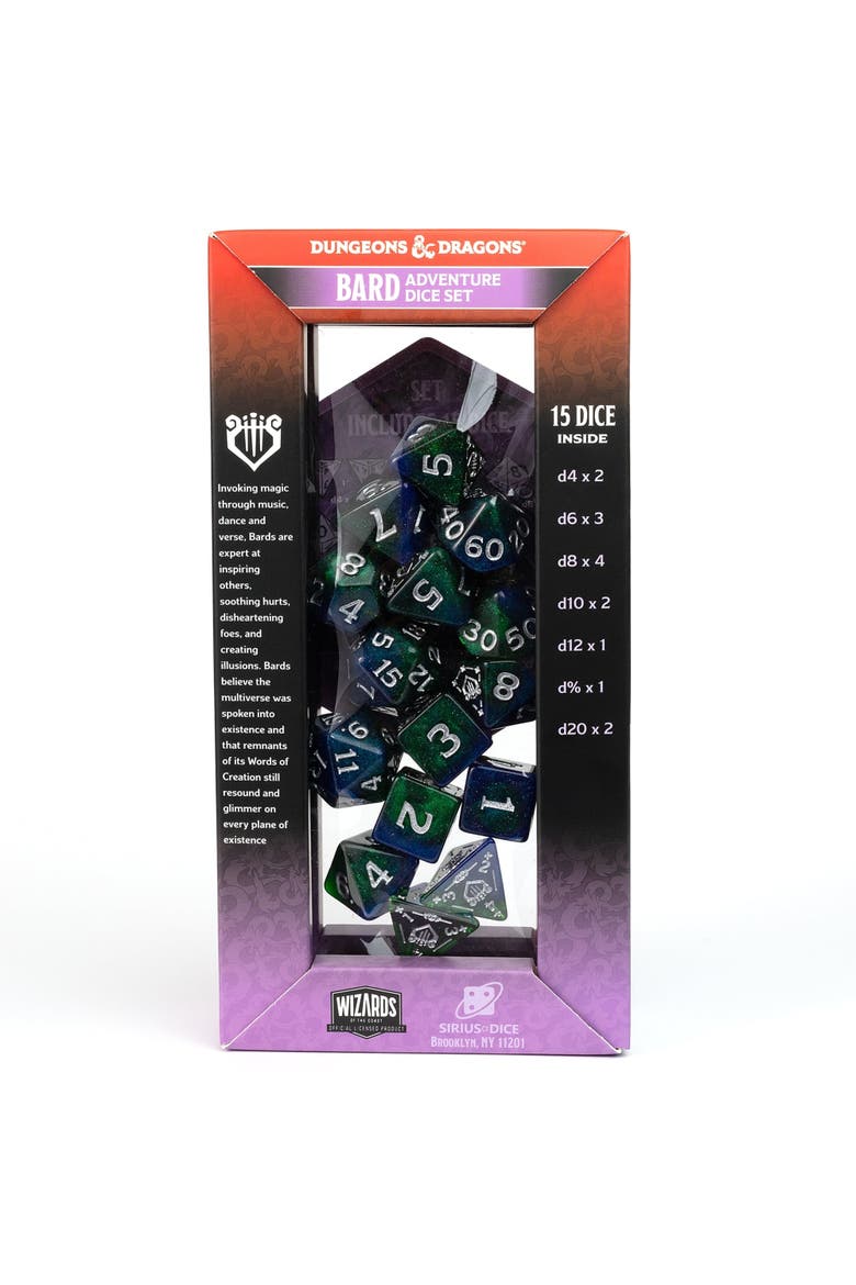 D&D Adventure Dice Bard Blue & Green, 15Pc Rpg Set, Alternate, color, Multicolored