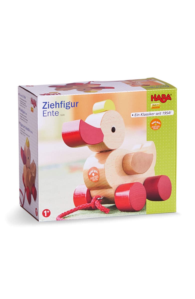 HABA Classic Duck Pull Toy - Montessori Toys for 1 Year Old, Developmental Learning and Baby Walking Toy, Made in Germany, Alternate, color, Red Multi