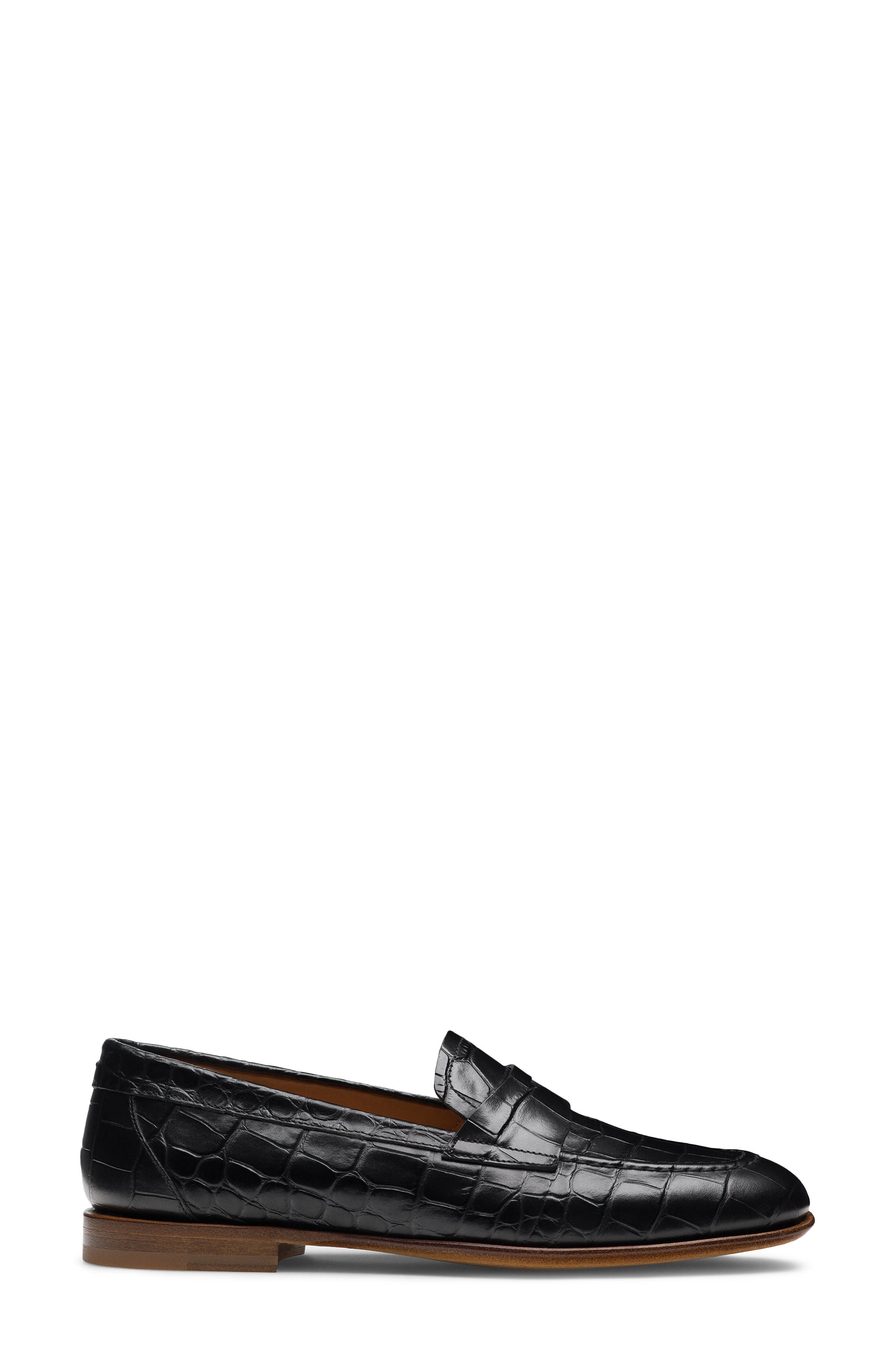 Magnanni Sonya Penny Loafer, Alternate, color, Alligator Stamp Black