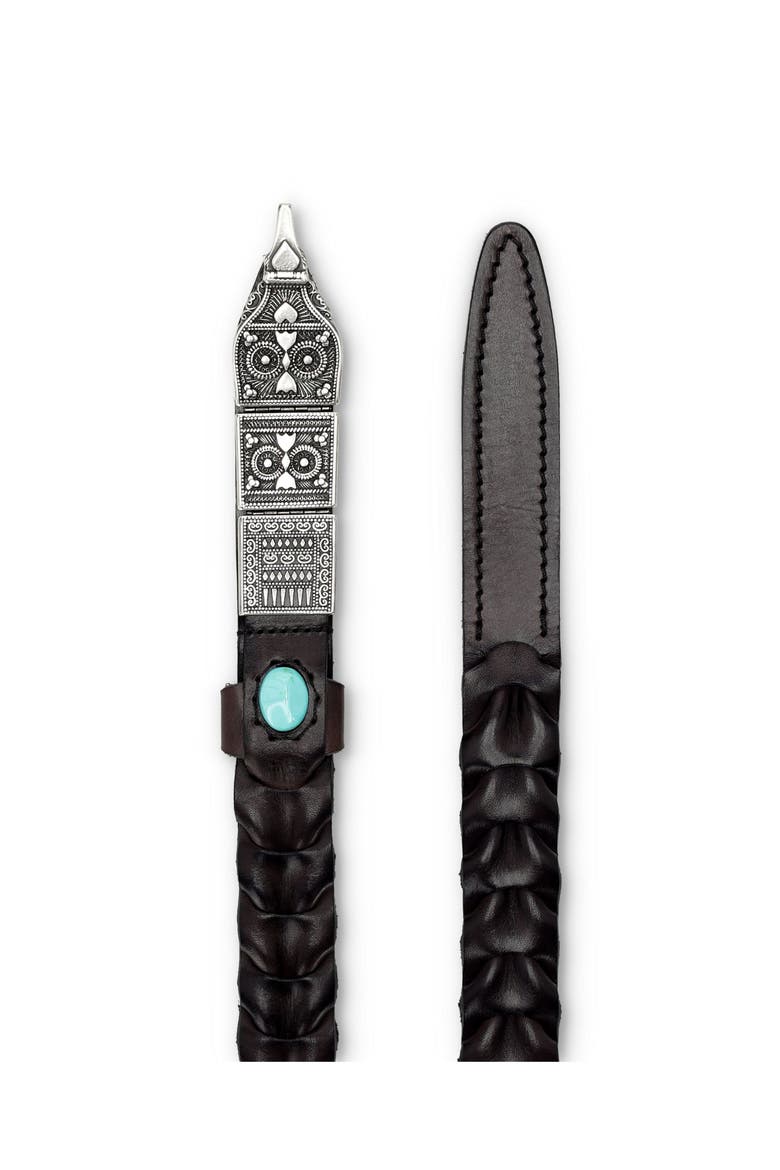 Tess Woven Leather Belt, Alternate, color, BLACK