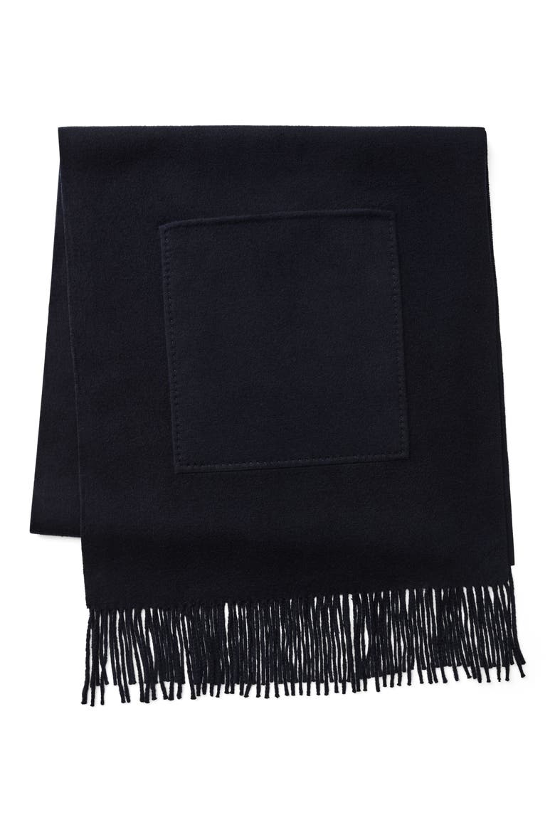 Patch Pocket Wool & Cashmere Fringe Scarf, Main, color, INK