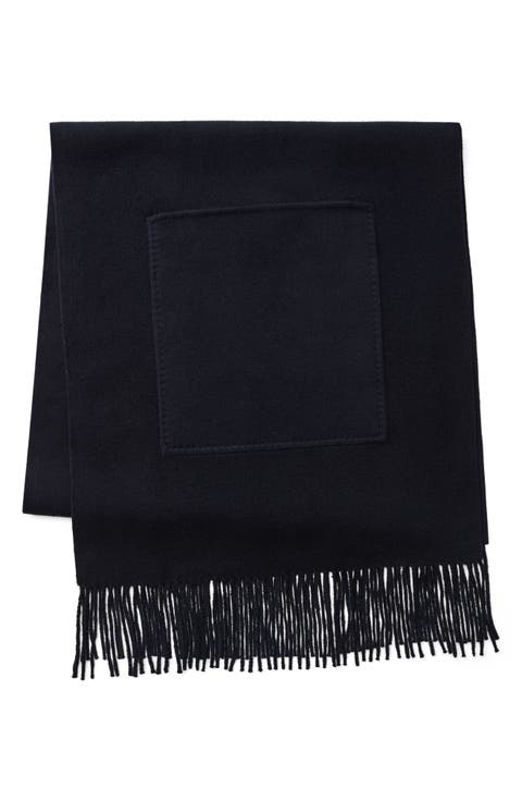 Patch Pocket Wool & Cashmere Fringe Scarf