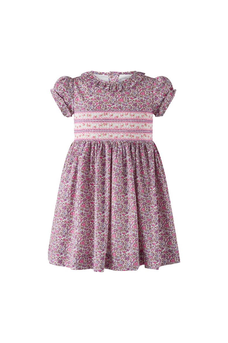 Floral SS Smocked Dress, Main, color, Purple