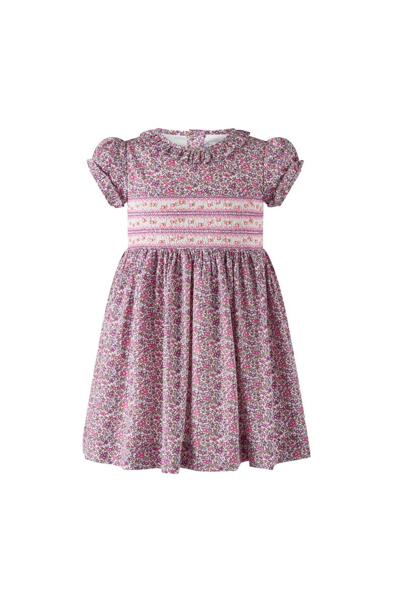 Rachel Riley Floral SS Smocked Dress, Main, color, Purple