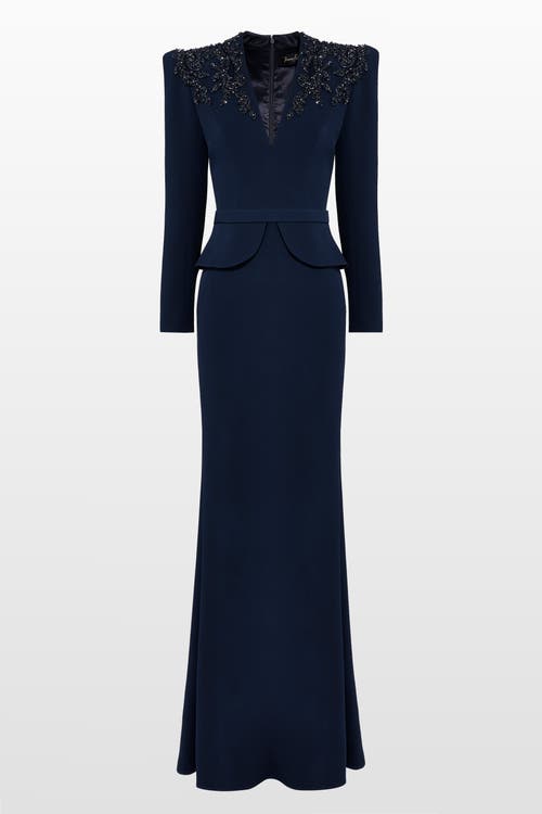 Jenny Packham Night Flowering Sequin-embellished V-neck Maxi Dress In Blue