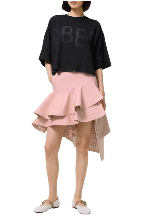 Ruffled Gabardine Trench Skirt