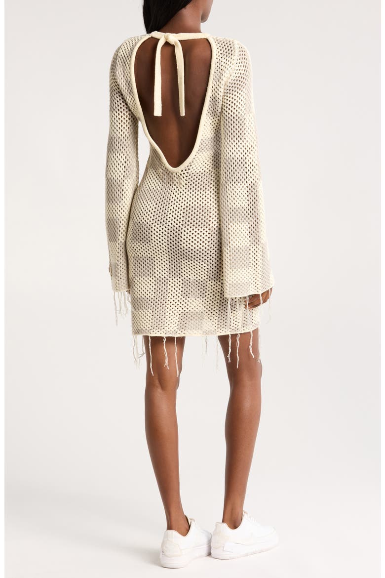 Long Sleeve Openwork Mini Sweater Dress, Alternate, color, STONE