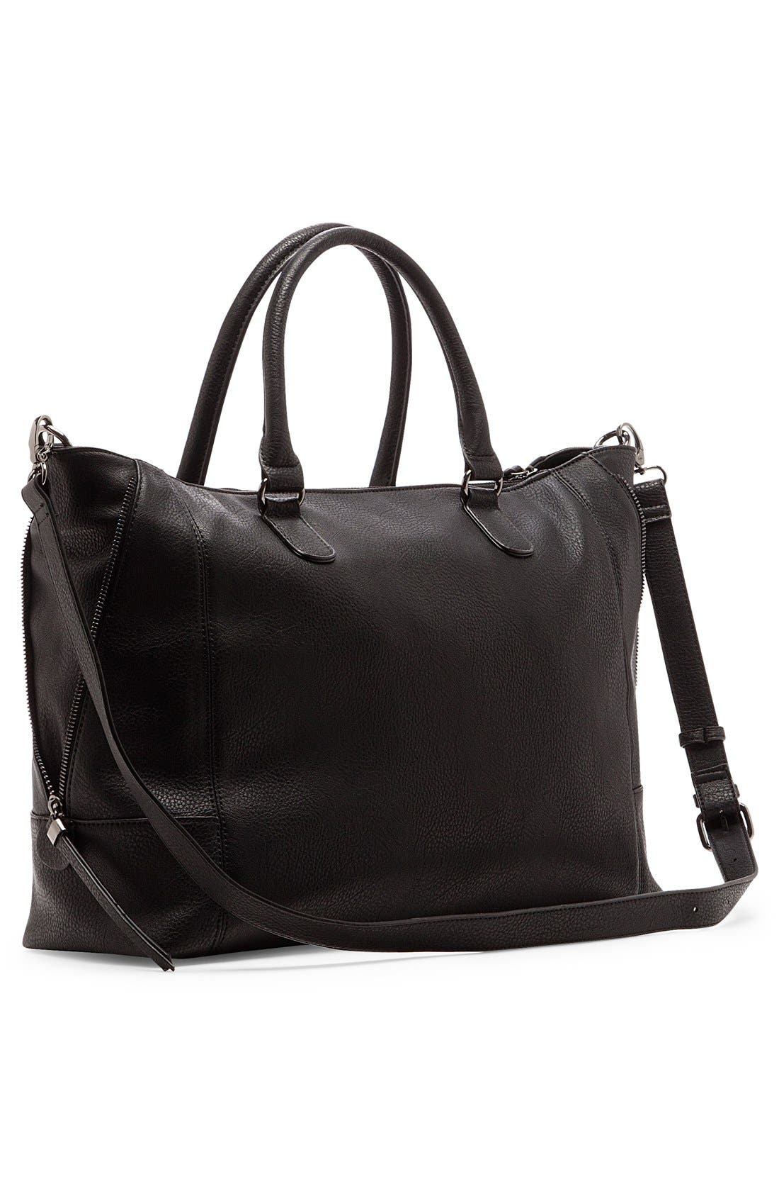 'Susan' Winged Faux Leather Tote, Alternate, color, BLACK