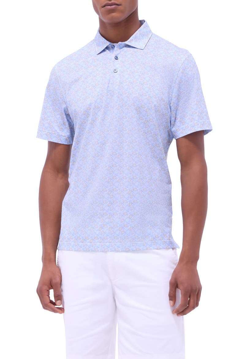 Victor OoohCotton® Leaf Print Polo, Main, color, AIR BLUE
