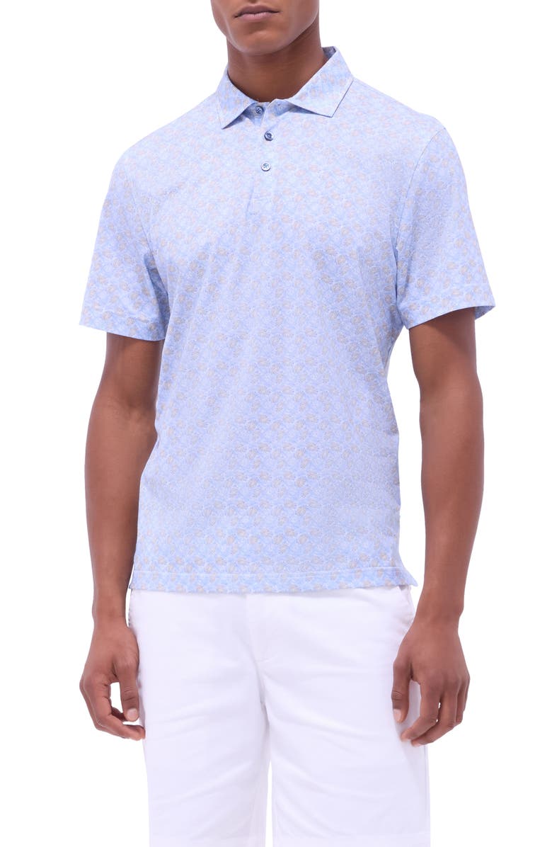 Bugatchi Victor OoohCotton<sup>®</sup> Leaf Print Polo, Main, color, Air Blue