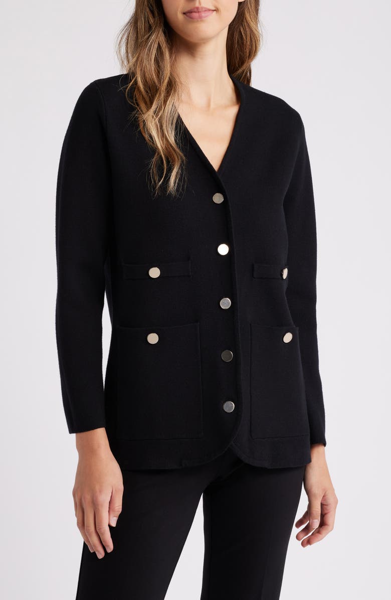 Anne Klein V-Neck Patch Pocket Cardigan, Main, color,