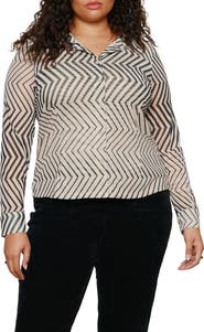 Sanctuary Femme Mixed Print Mesh Button-Up Shirt