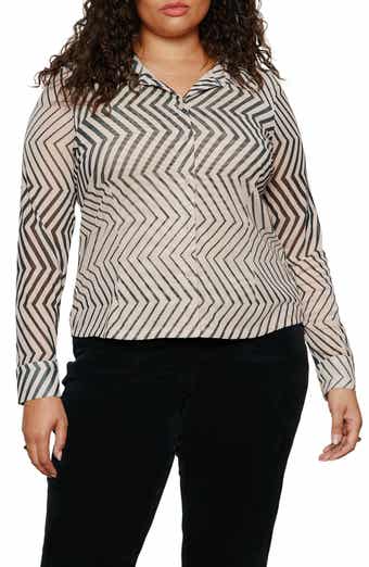 Femme Mixed Print Mesh Button-Up Shirt