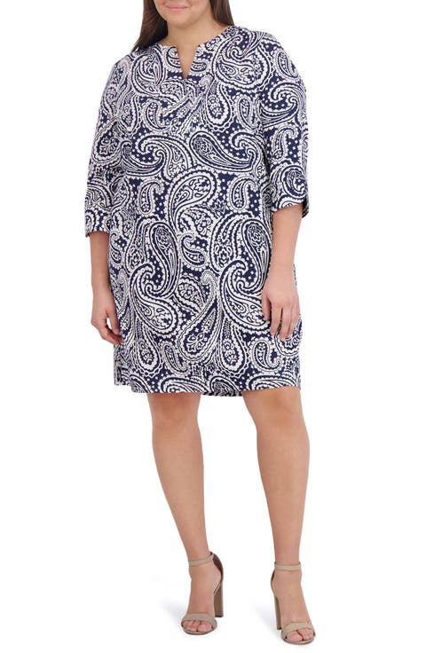 Vena Paisley Print Cotton Shift Dress
