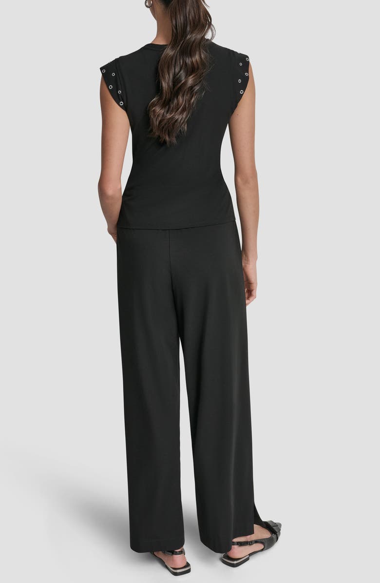 DKNY Grommet Trim Ponte Knit Top, Alternate, color, Black