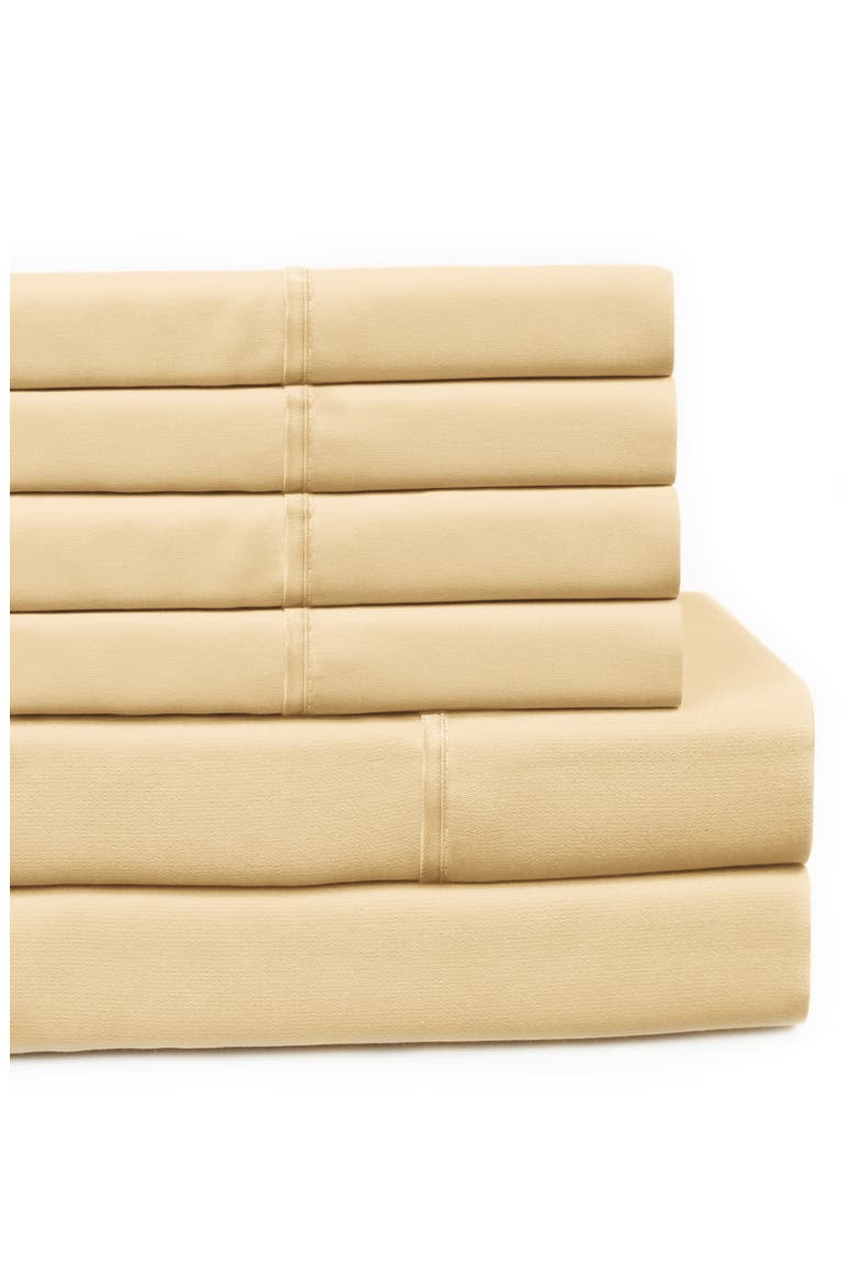 Pleat Detail 400 Thread Count Sheet Set with Bonus Pillowcases, Main, color, YELLOW