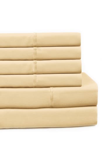 Melange Home Pleat Detail 400 Thread Count Sheet Set With Bonus Pillowcases In Yellow