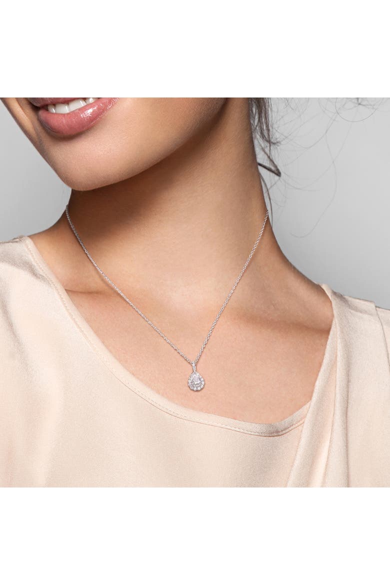 Moissanite Teardrop Halo Pendant, Alternate, color, Sterling Silver