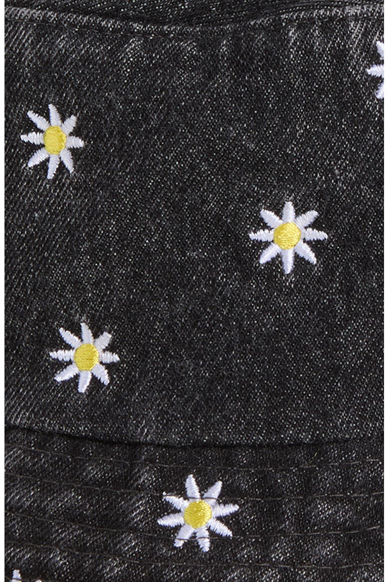 Kids' Embroidered Flower Bucket Hat, Alternate, color, BLACK
